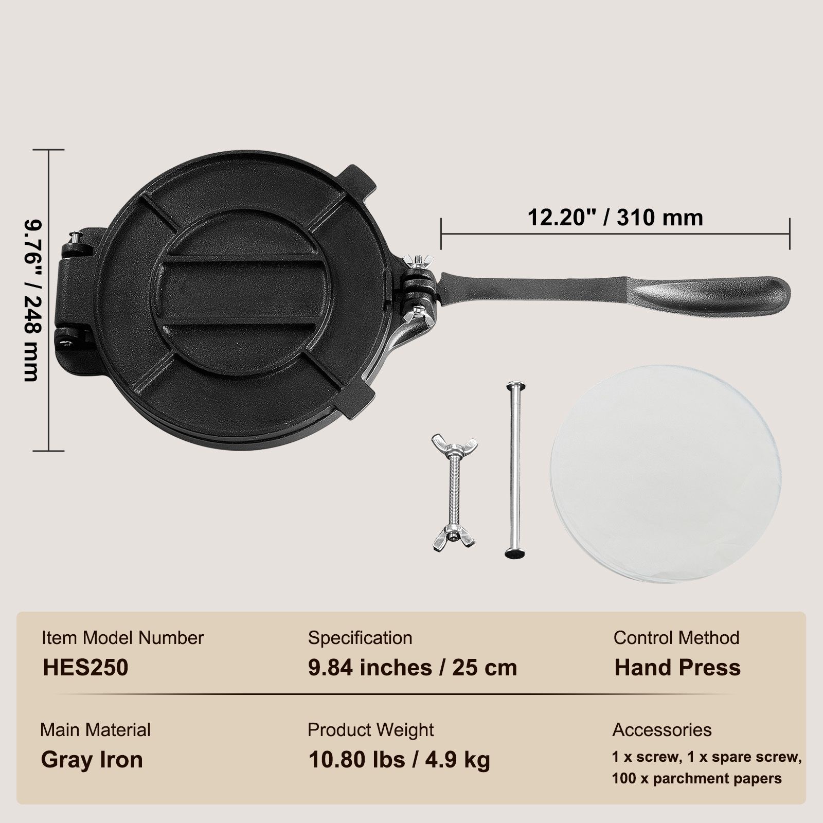 Tortilla Press Cast - Pressa per Tortillas, 8 Pollici, in